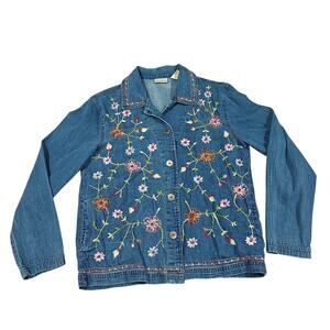 Vintage Bobbie Brooks Floral Vine Embroidered Jean Jacket Size Small